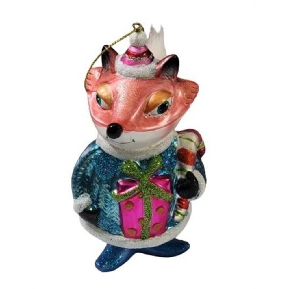 NEW Sterling Blown Glass Forest Friends Fox in Christmas Sweater Ornament